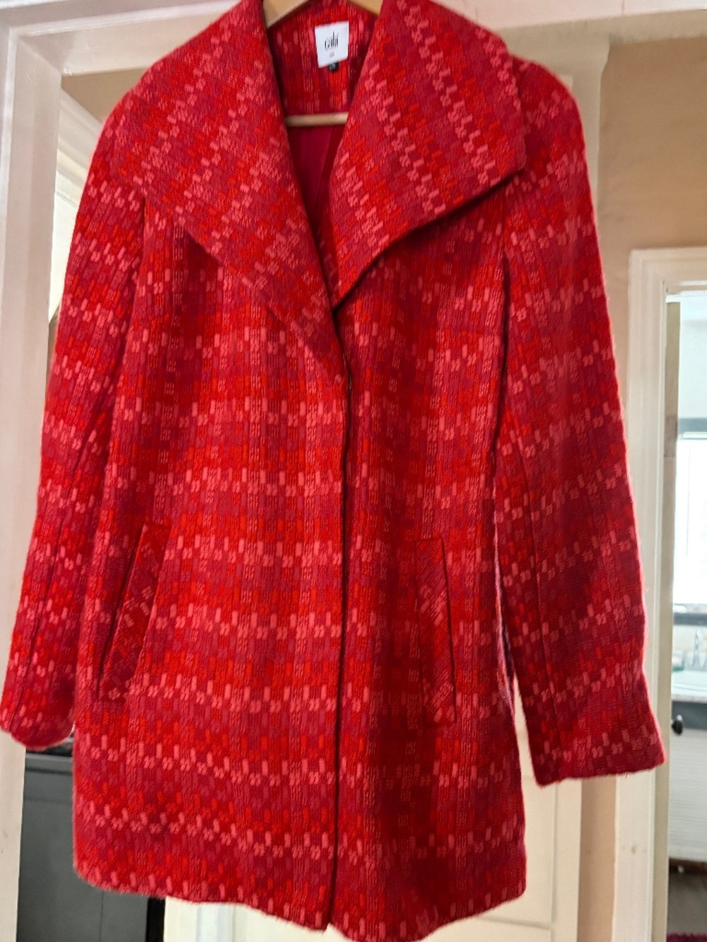 Cabi Red Pink Tweed Shawl Collar Coat Jacket Size Small ❤️